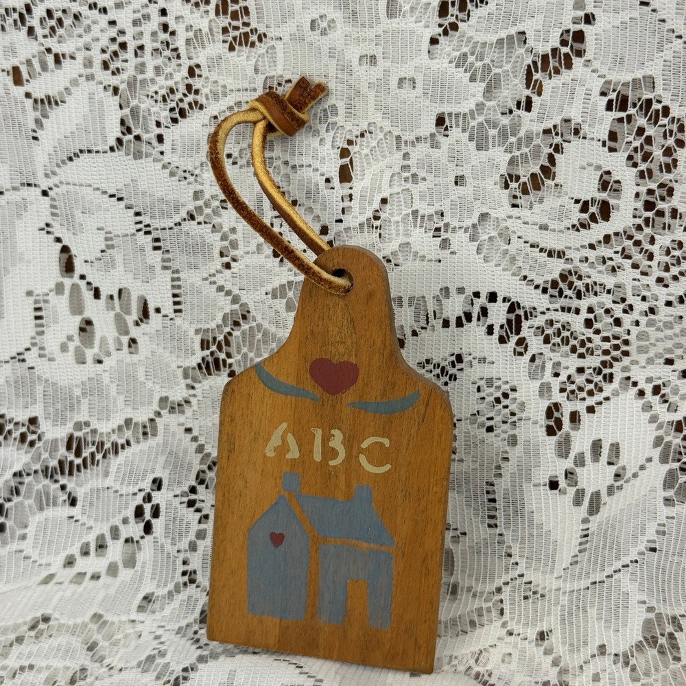 Vintage Primitive Hand Painted Wood Mini Cutting Board Ornament ABC Schoolhouse